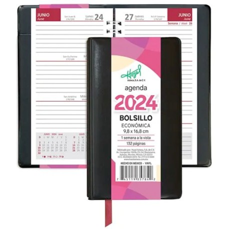 Agenda de Bolsillo 2024 de 9.80 x 16.80 cm marca Hazel