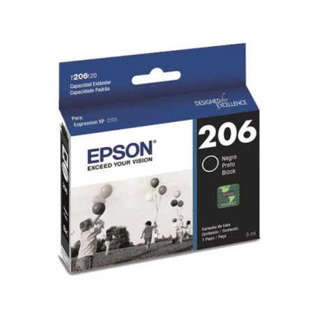 Cartucho de Tinta Epson 206 (T206120-AL) Negro Original para 300 páginas.