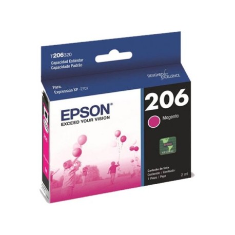 Cartucho de Tinta Epson 206 (T206320-AL) Magenta Original para 200 páginas.