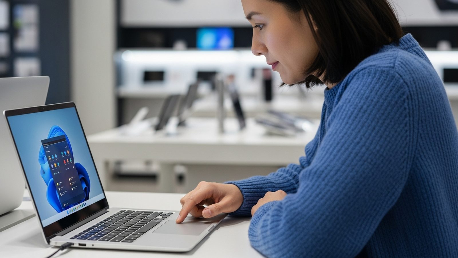 Cliente probando una laptop nueva